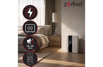 Odvlhčovač vzduchu Zortiva 90 W, 2 l, hygrostat, časovač, dálkové ovládání - bílý