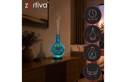 Aroma difuzér Zortiva 200 ml, RGB LED lampa, 3D efekt, aromaterapie