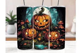 Cestovní termokelímek s brčkem 590 ml – Halloweenské dýně v lese 03