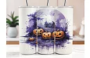 Cestovní termokelímek s brčkem 590 ml – Halloweenský strašidelný dům a dýně 04