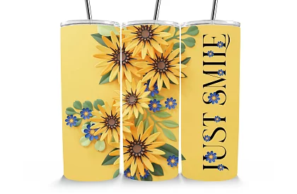 Cestovní termokelímek s brčkem 590 ml – Žluté květy a Just Smile 07