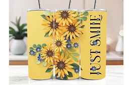Cestovní termokelímek s brčkem 590 ml – Žluté květy a Just Smile 07