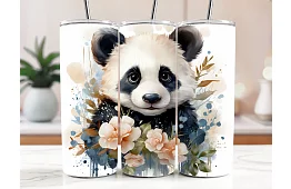 Cestovní termokelímek s brčkem 590 ml – Roztomilá panda a květy 09