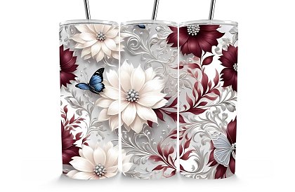 Cestovní termokelímek s brčkem 590 ml – Elegantní květy s motýlem 11