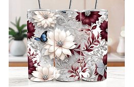 Cestovní termokelímek s brčkem 590 ml – Elegantní květy s motýlem 11