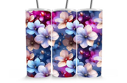 Cestovní termokelímek s brčkem 590 ml – Magické modré a fialové květy 20
