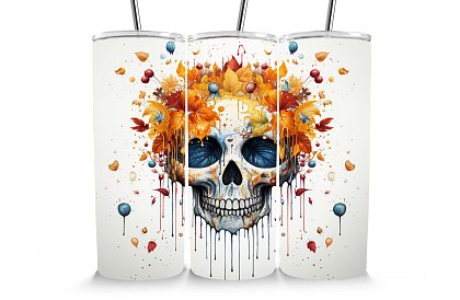 Cestovní termokelímek s brčkem 590 ml – Podzimní lebka Calavera s listím 29