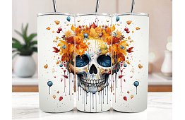Cestovní termokelímek s brčkem 590 ml – Podzimní lebka Calavera s listím 29
