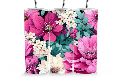 Cestovní termokelímek s brčkem 590 ml – Růžové a bílé květy  37