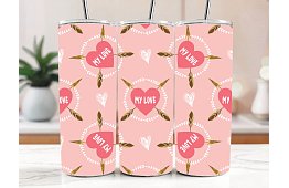 Cestovní termokelímek s brčkem 590 ml – Růžová srdce My Love se šípy 59