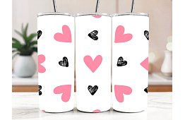 Cestovní termokelímek s brčkem 590 ml – Růžová a skicovaná srdíčka 60