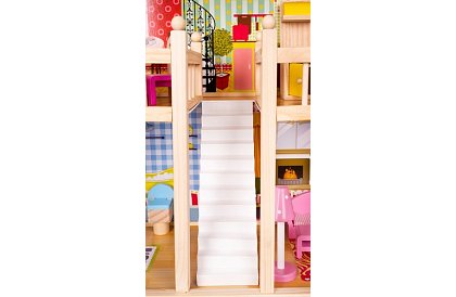 Dřevěný domeček pro panenky 90 cm s bazénem a LED osvětlením