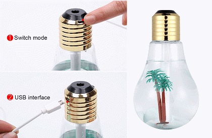 Zvlhčovač vzduchu s LED osvětlením – ve tvaru žárovky