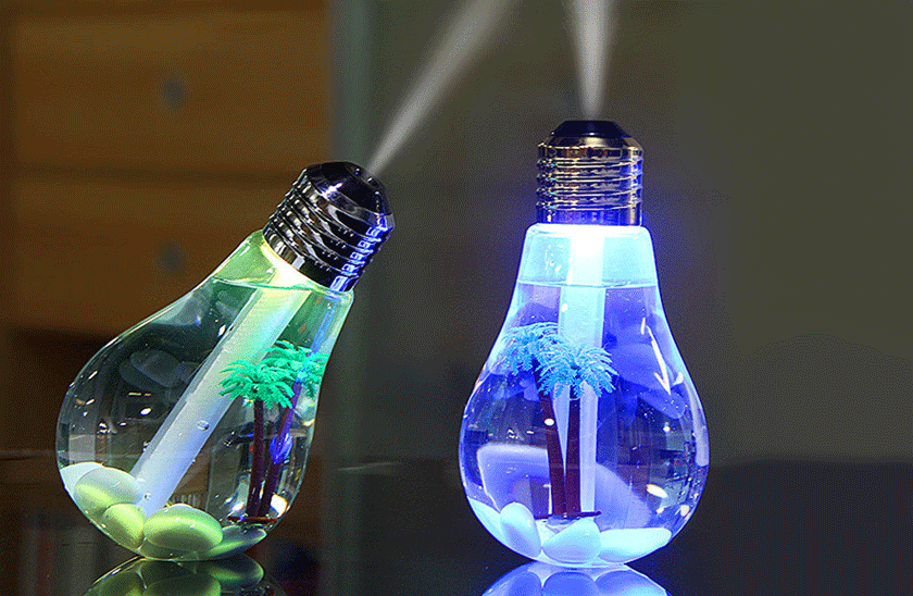 Levně Zvlhčovač vzduchu s LED osvětlením – ve tvaru žárovky