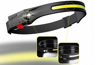 Nabíjecí COB LED čelovka se senzorem pohybu 2v1 – Head Lamp