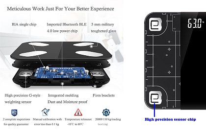 Bluetooth osobní váha s teploměrem a LED displejem