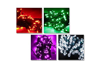 Vánoční osvětlení 150 LED - Řetězy v 7 barvách o délce 15 metrů.