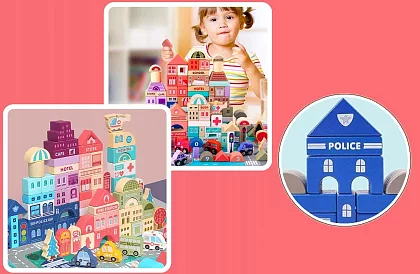 Dřevěné kostky – Město 115 ks s podložkou