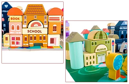 Dřevěné kostky – Město 115 ks s podložkou