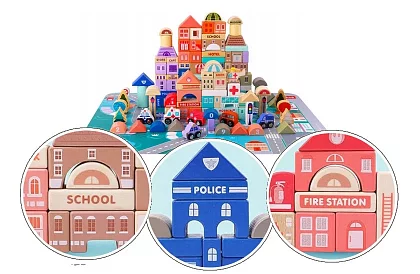 Dřevěné kostky – Město 115 ks s podložkou