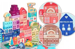 Dřevěné kostky – Město 115 ks s podložkou