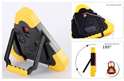 LED výstražný trojúhelník se svítilnou, powerbankou a solárním nabíjením