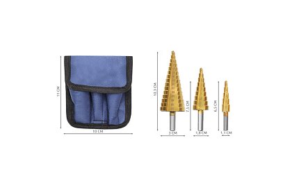 Sada kónických vrtáků na plech - 3ks