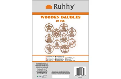 Dřevěné vánoční ozdoby – sada 10 kusů s provázkem