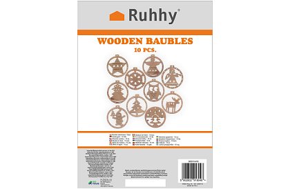 Dřevěné vánoční ozdoby – sada 10 kusů s provázkem
