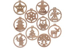 Dřevěné vánoční ozdoby – sada 10 kusů s provázkem