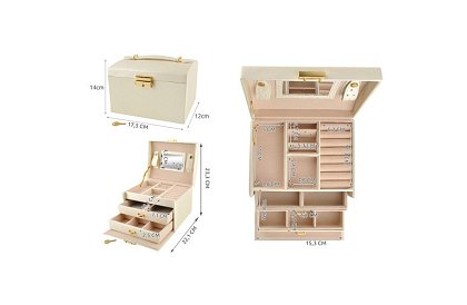 Elegantní šperkovnice – béžová se zámkem a saténovým povrchem