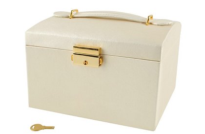 Elegantní šperkovnice – béžová se zámkem a saténovým povrchem