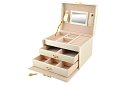 Elegantní šperkovnice – béžová se zámkem a saténovým povrchem