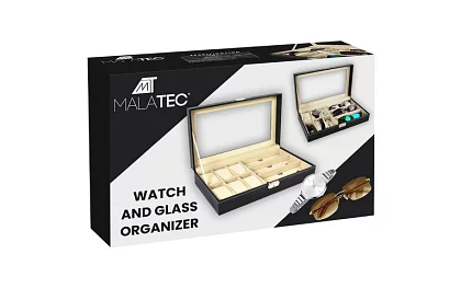 Organizér na hodinky a brýle – elegantní úložný box - Černý