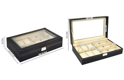 Organizér na hodinky a brýle – elegantní úložný box - Černý