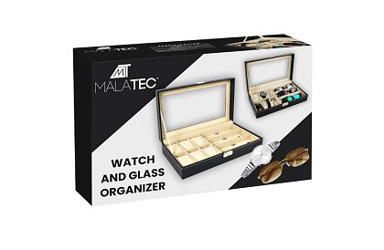 Organizér na hodinky a brýle – elegantní úložný box - Černý