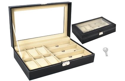 Organizér na hodinky a brýle – elegantní úložný box - Černý