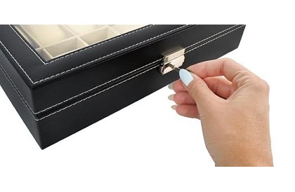 Organizér na hodinky a brýle – elegantní úložný box - Černý
