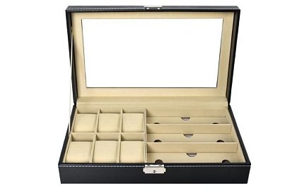 Organizér na hodinky a brýle – elegantní úložný box - Černý