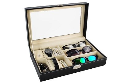 Organizér na hodinky a brýle – elegantní úložný box - Černý