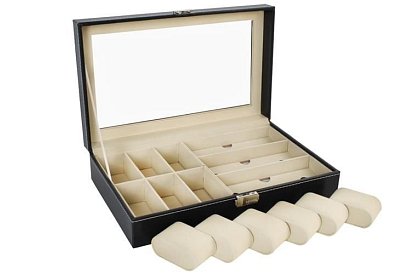 Organizér na hodinky a brýle – elegantní úložný box - Černý
