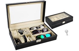 Organizér na hodinky a brýle – elegantní úložný box - Černý
