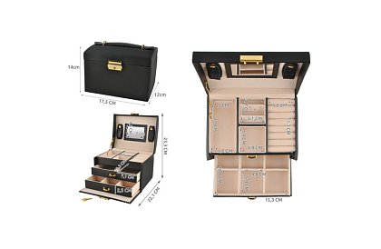 Elegantní šperkovnice – černá se zámkem a saténovým povrchem