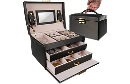 Elegantní šperkovnice – černá se zámkem a saténovým povrchem