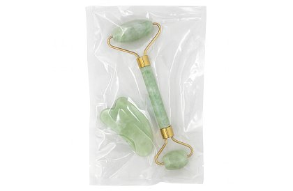 Masážní váleček z jadeitu na obličej + gua sha deska