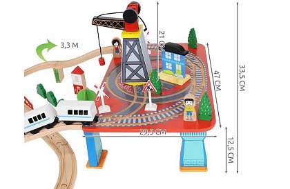 Dřevěná železnice s vláčkem na baterie – 88 dílků