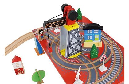 Dřevěná železnice s vláčkem na baterie – 88 dílků