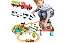 Dřevěná železnice s vláčkem na baterie – 88 dílků