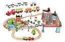 Dřevěná železnice s vláčkem na baterie – 88 dílků