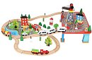 Dřevěná železnice s vláčkem na baterie – 88 dílků